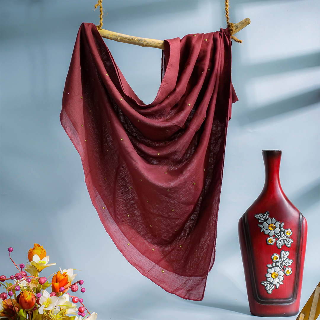Studded Lawn Burgundy Scarf