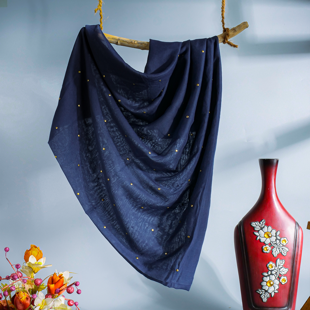 Studded Lawn Navy Blue Scarf