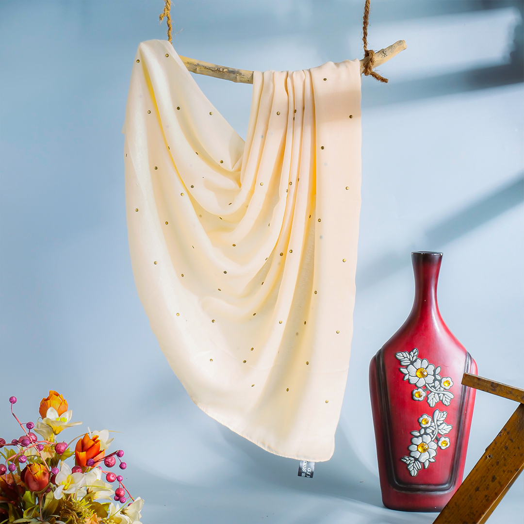Studded Lawn Cream Scarf