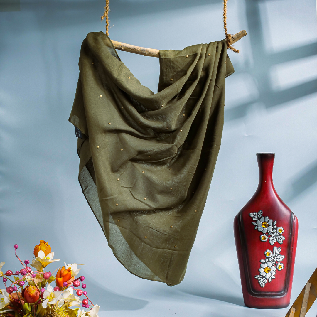 Studded Lawn Green Scarf