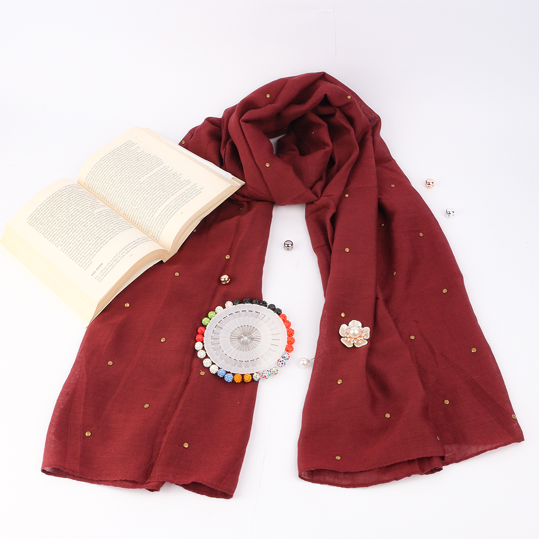 Studded Lawn Burgundy Scarf