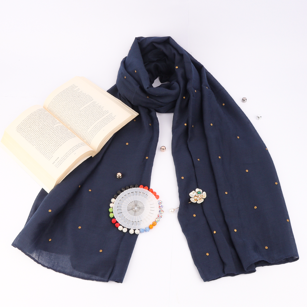 Studded Lawn Navy Blue Scarf