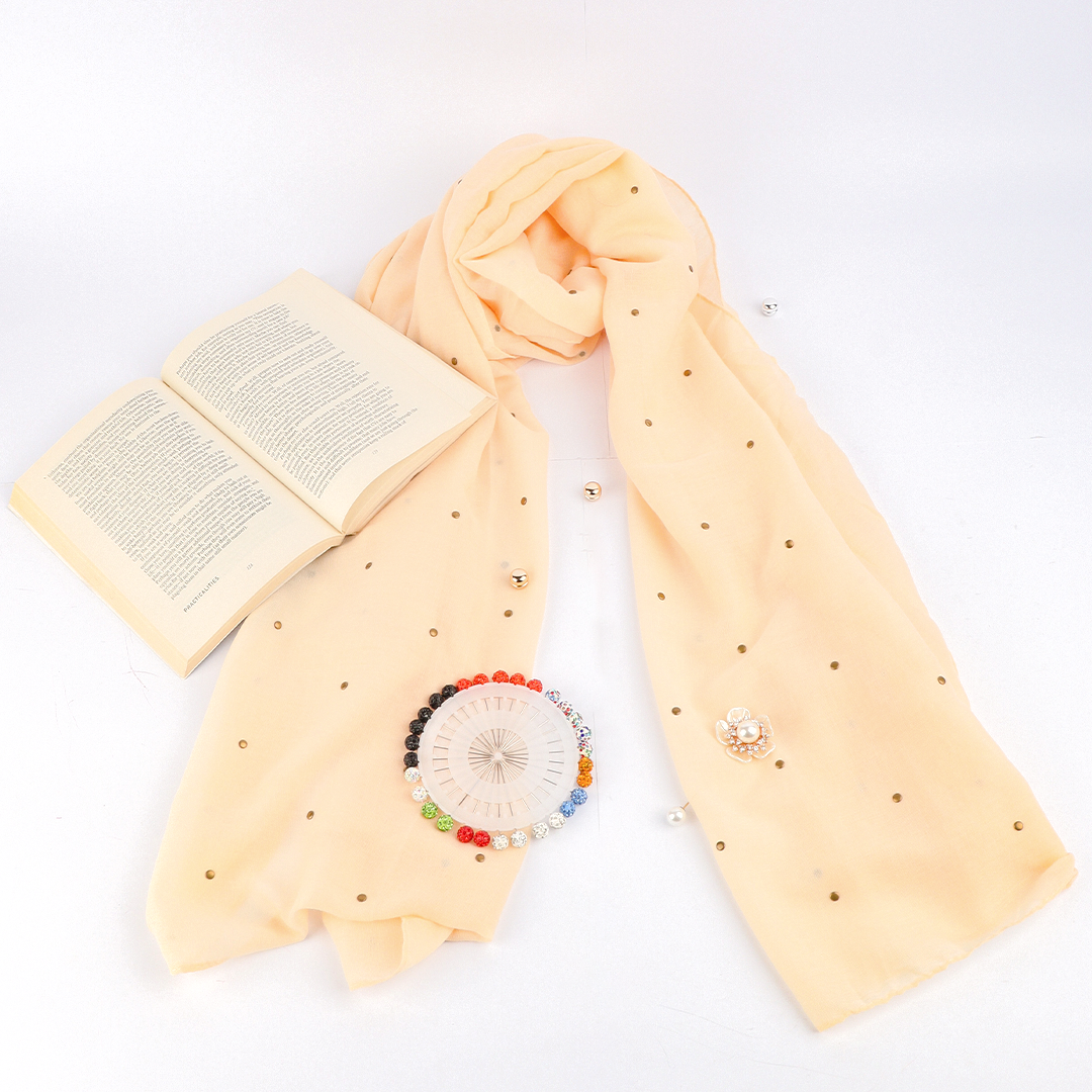 Studded Lawn Cream Scarf