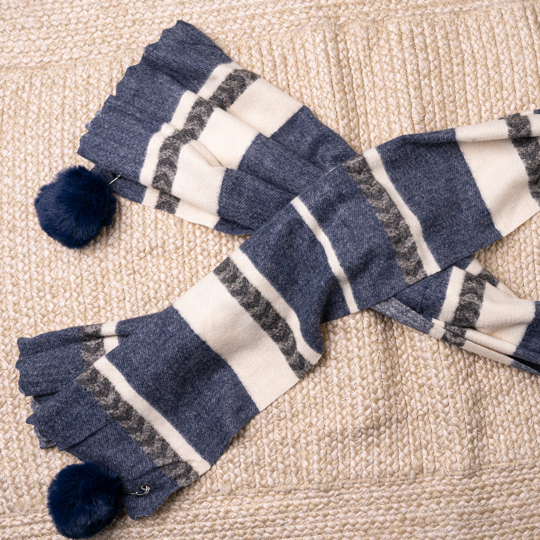 Printed Woolen Cashmere Hijab – Winter Striped Shawl with Tassels for Women
