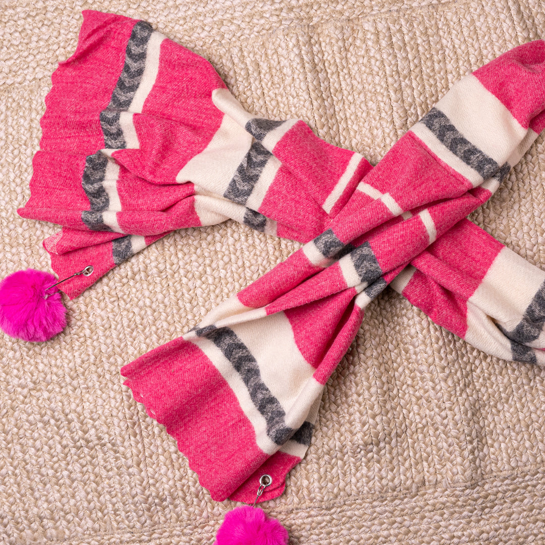Printed Woolen Cashmere Hijab – Winter Striped Shawl with Tassels for Women