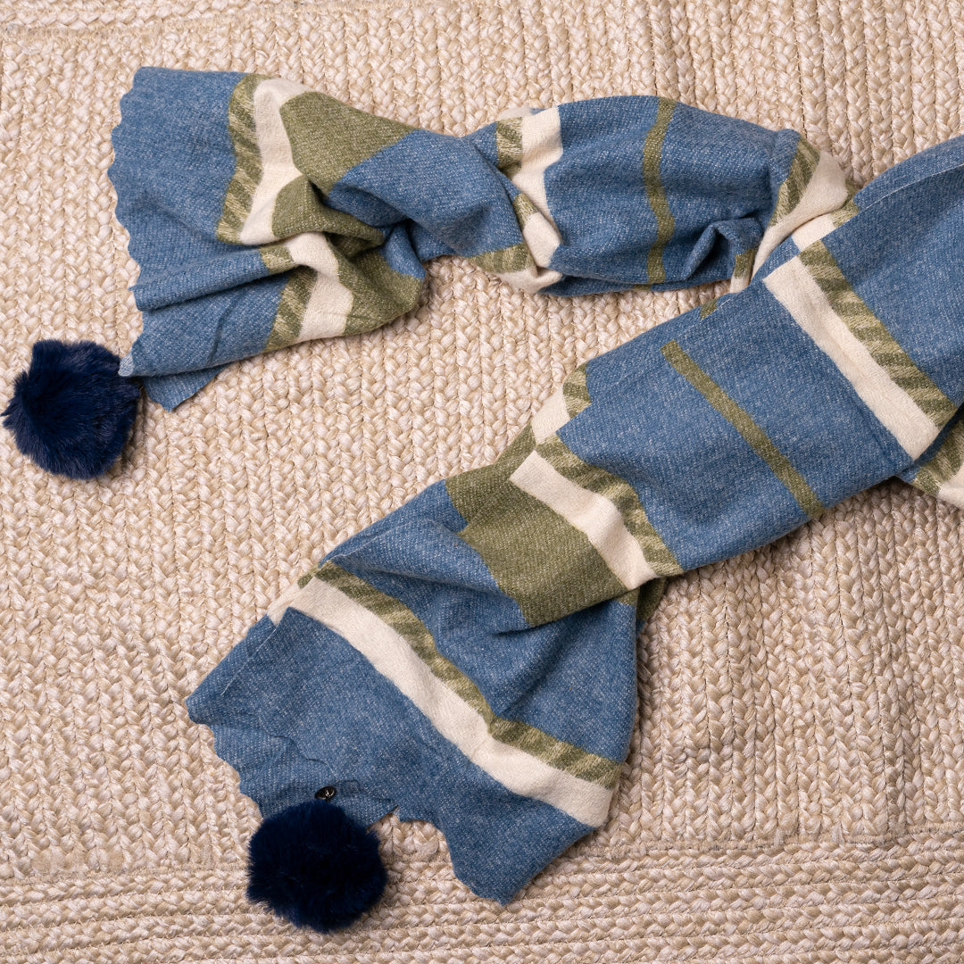 Printed Woolen Cashmere Hijab – Winter Striped Shawl with Tassels for Women