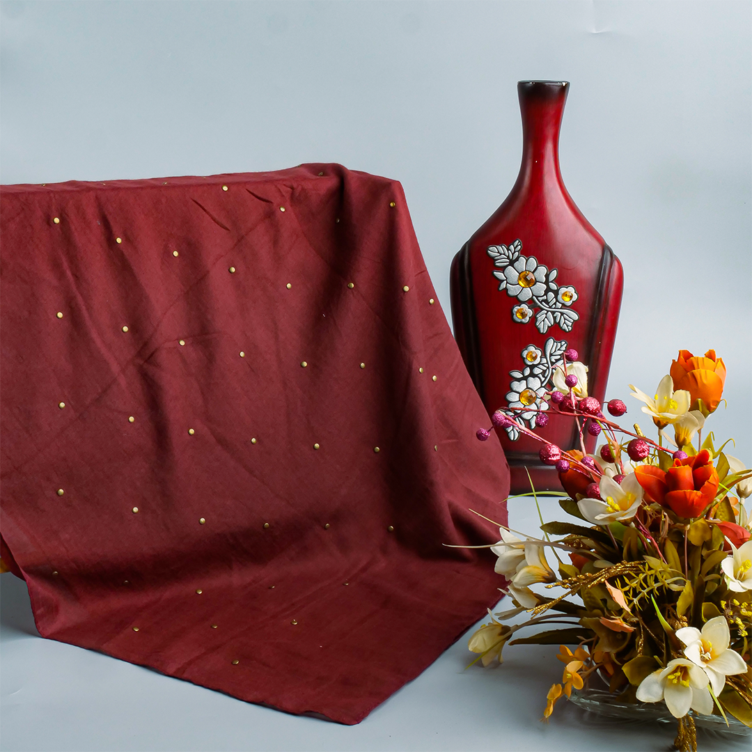 Studded Lawn Burgundy Scarf